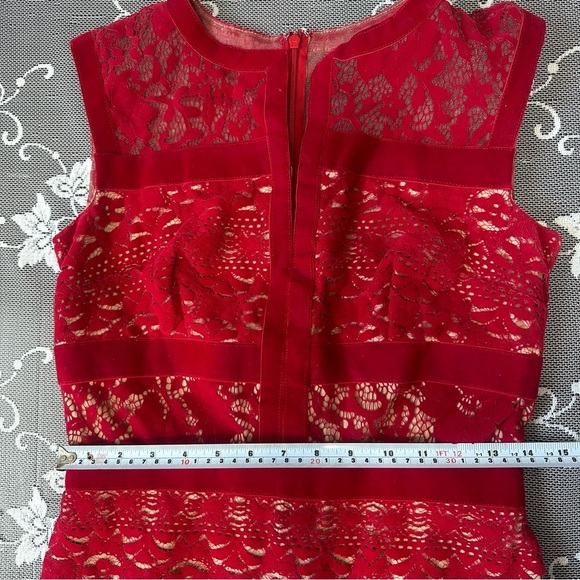 Tadashi Shoji Veda Red Velvet Lace Overlay Cocktail Dress Sz 6 - Picture 8 of 11